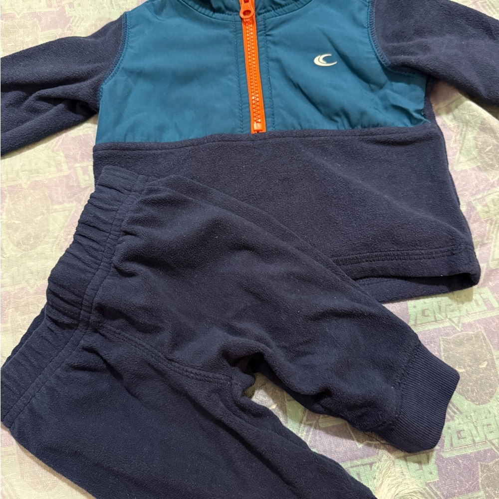 Teal and Navy Baby Tracksuit with Orange Zipper